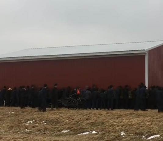 Watch 250 Amish Men Come Together to Move a Barn With Their Bare Hands Amish men move a barn in Ohio