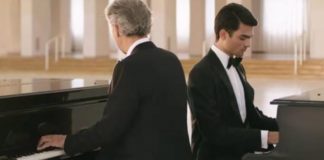 Andrea Bocelli and Matteo Bocelli playing piano together