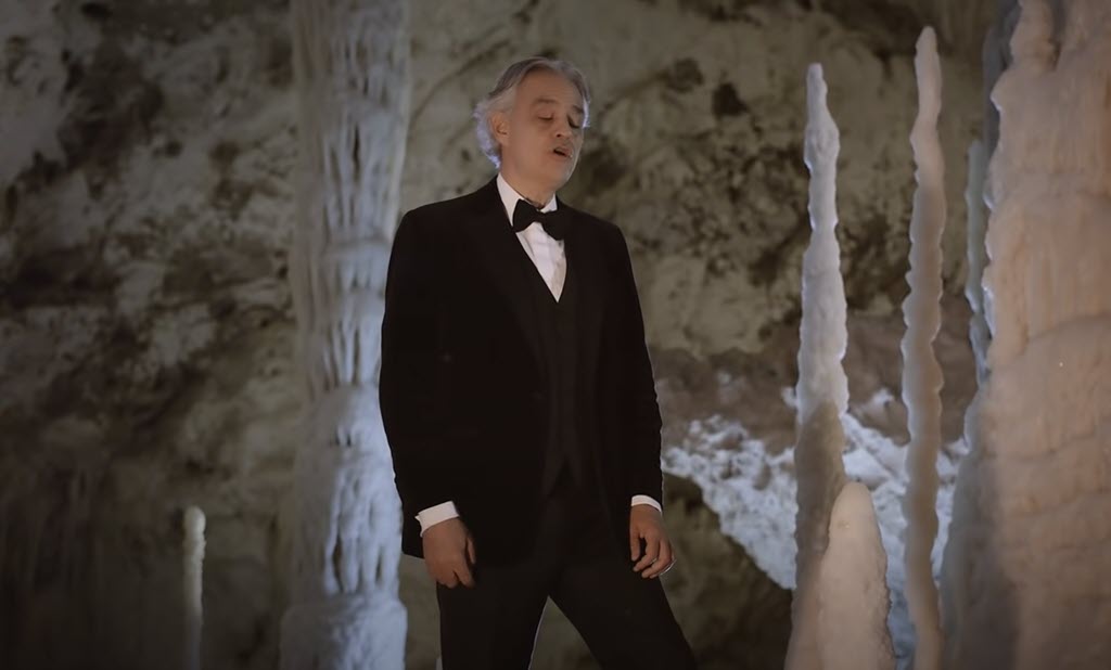 Andrea Bocelli singing Silent Night in a cave