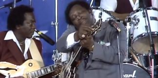 B.B. King restringing Lucille guitar at Farm Aid