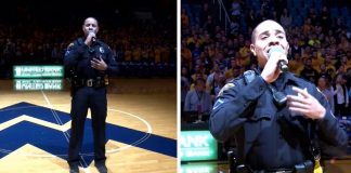 Police Officer Carlton Smith American Idol Sings National Anthem at Basketball Game