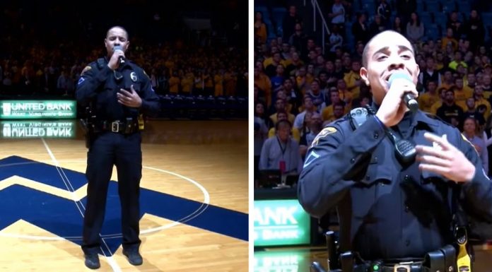 Police Officer Carlton Smith American Idol Sings National Anthem at Basketball Game