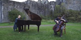 cello piano drum corp perform fight song highlands castle background
