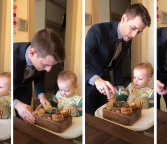 Toddler’s Reaction to His Dad Pretending to be Fancy Waiter While Feeding Him Is Everything