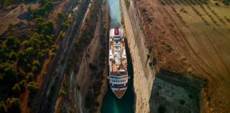 MS Braemar cruise ship passing through Corinth Canal in Greece