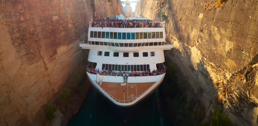 MS Braemar cruise ship passing through Corinth Canal in Greece