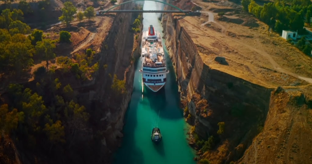 MS Braemar cruise ship passing through Corinth Canal in Greece