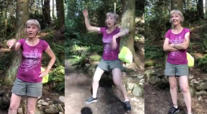 Karen does racists rage dance in Canadian park