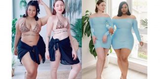 Plus size women modeling clothing