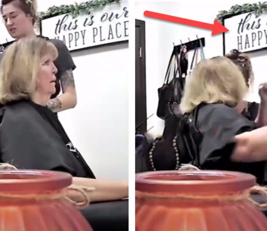 Hairdresser stylist Karen white woman tries to punch