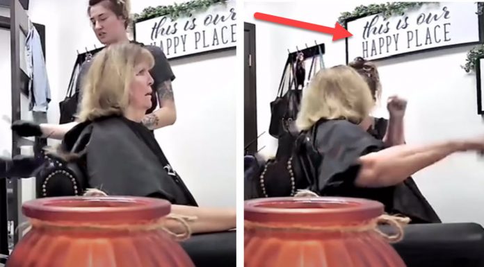 Hairdresser stylist Karen white woman tries to punch
